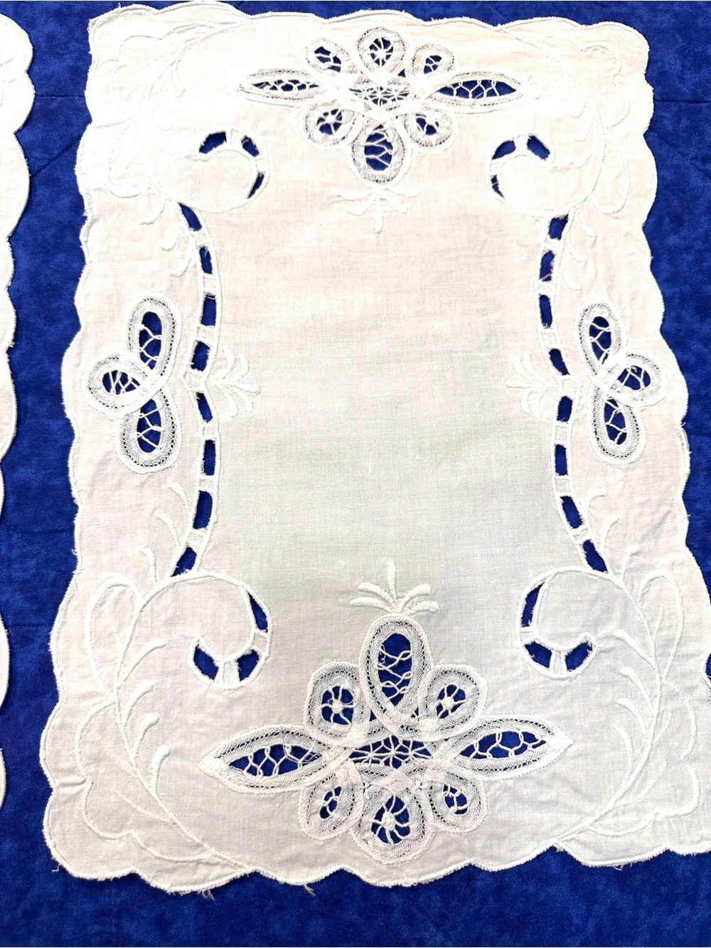 VTG Battenburg Hand Cutwork Needle Lace Embroidery Cotton White 8 Placemats